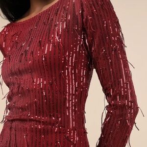 Lulu's Burgundy Sequin Long Sleeve Dress